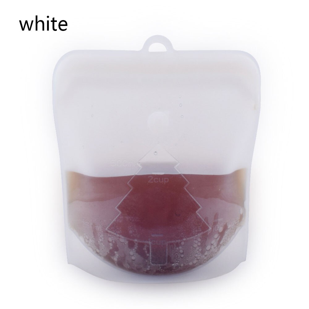 500ml 1000ml 1500ml genanvendelig mad silikone taske lækage beholdere mad opbevaringspose frisk mad opbevaring taske fryser snack poser: Hvid / 500ml