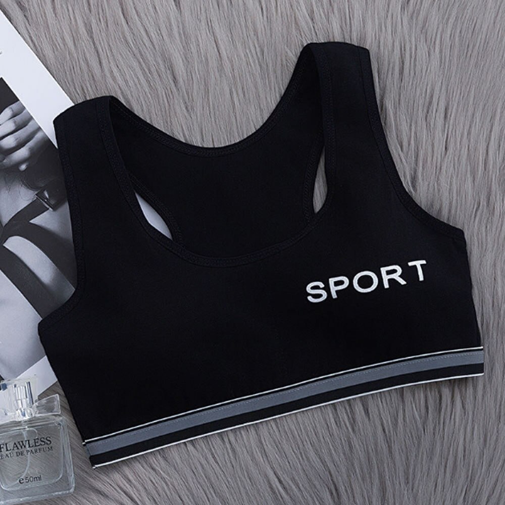 Development Primary Middle School Students Summer Bra Letters Sports Vest Girls Underwear Girl Pure Cotton Wrapped Chest Bras: black