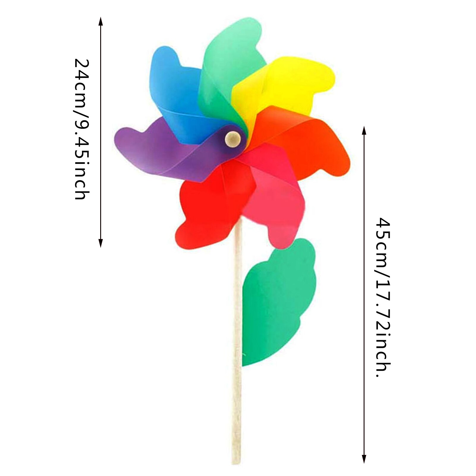Moulin à vent arc-en-ciel avec piquet en bois, jouet pour enfants, Art déco de jardin,