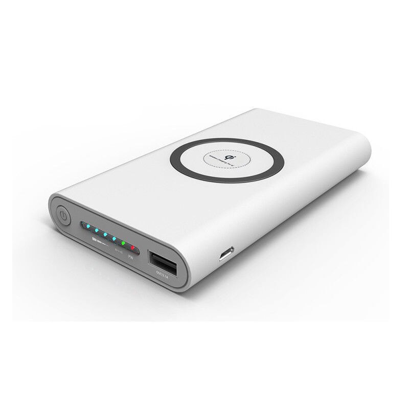 Banco de energía portátil 10000mAh Qi carga inalámbrica carcasa de batería portátil caja de cargador USB tipo C Puerto DIY accesorios para teléfonos: White