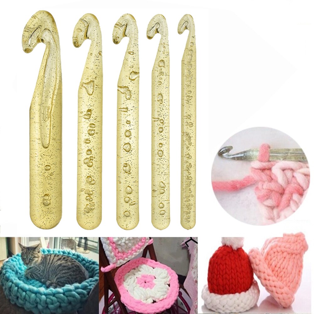 Large Size Crochet Hook Transparent Gold Bold Plastic Crystal Crochet ABS Craft Crochet Hooks Knitting Needles DIY Tools