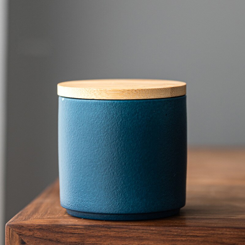 Mini Japanese Sealed Tea Box Ceramic Container Portable Travel Flower Tea Coffee Sugar Storage Jars: Navy blue