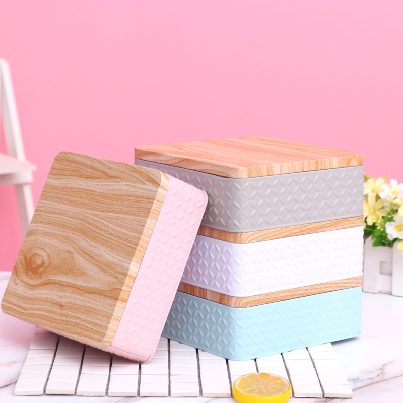 Caja de hierro de grano de madera de alta gama, caja cuadrada de Metal, embalaje de galletas, turrón de Chocolate, de dulces de Navidad, caja de almacenamiento para el hogar, 1 ud.