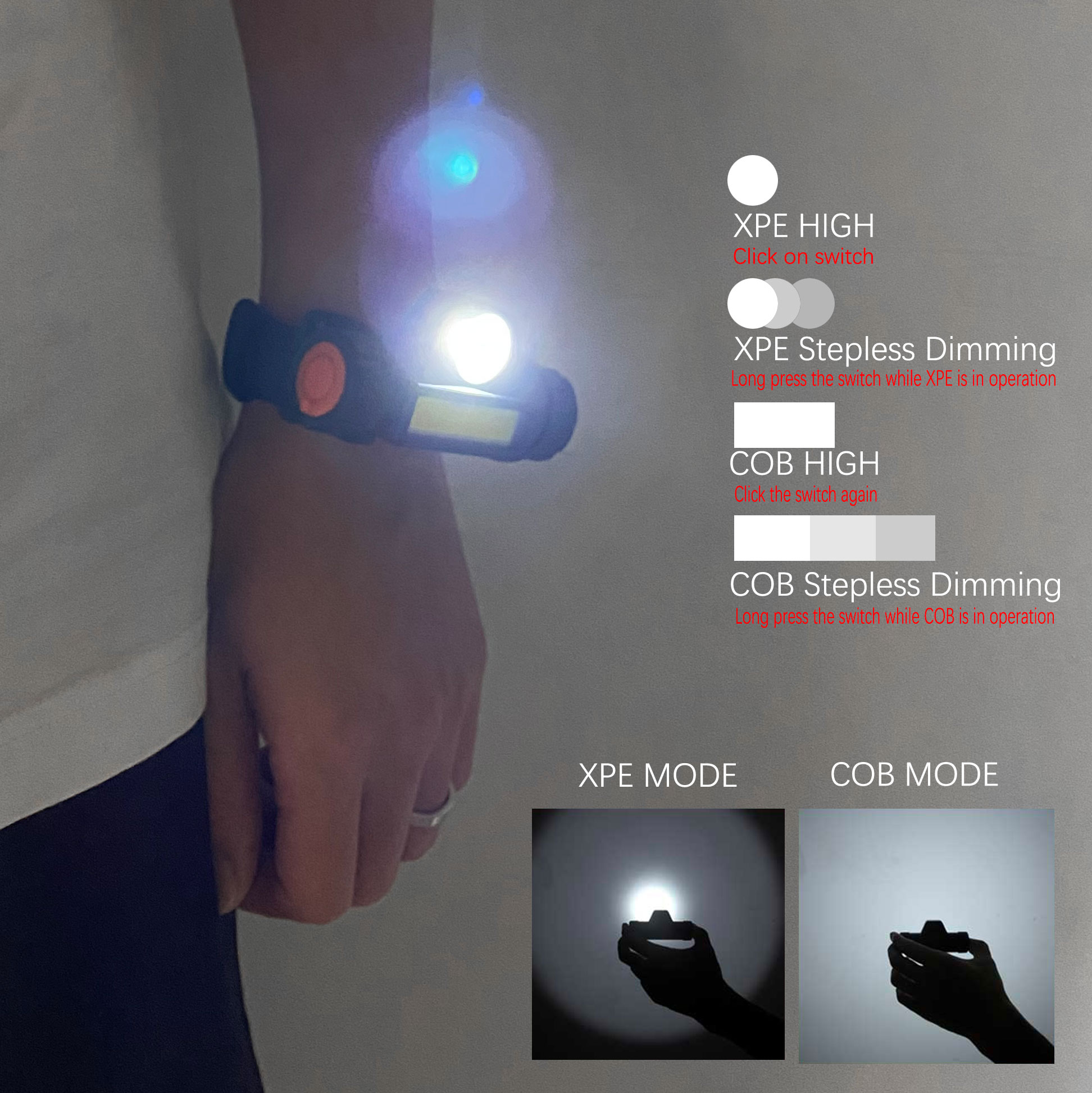 Magnetisk led-dæmpning bærbar lys armbåndslampe nat cykling løb fiskelampe armbånd armbåndslampe lommelygte