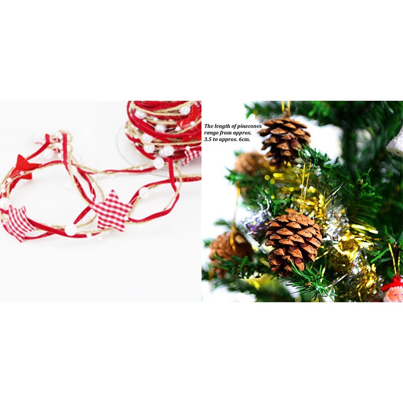 24 Stuks Dennenappels Ornament Natuurlijke Dennenappels Met String Hanger Ambachten & 1x Kerst Handgemaakte Vijfhoekige Ster Bead Chain Ri