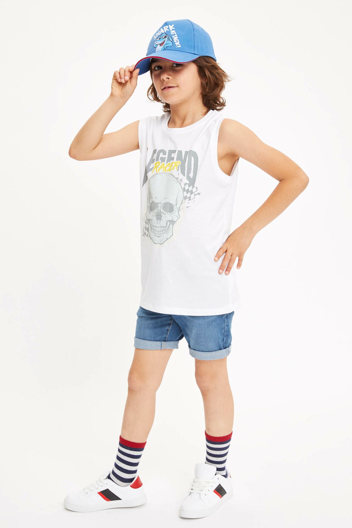 de facto Sommer Junge Oansatz Weste freundlicher Lässig Schädel aufbringen Panzer Jungen Spitzen Sport Komfort Weiß Neue-K7027A619SM