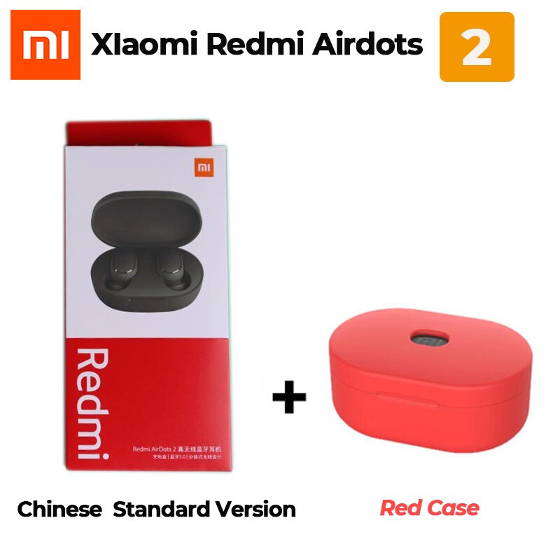 Original Xiaomi Redmi Airdots 2 TWS auricular inalámbrico bluetooth 5,0 auricular estéreo reducción de ruido Mic Control de voz: 2 Add Red Case