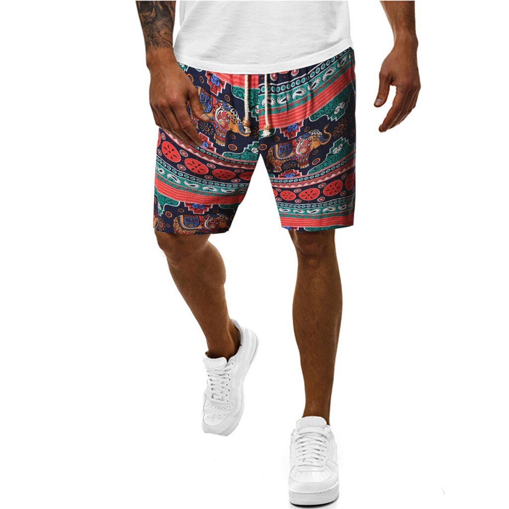 Pantalones cortos de tela de algodón estampada para hombre, ropa deportiva de secado rápido, pantalones cortos para correr en la playa, varios bolsillos, 3,18