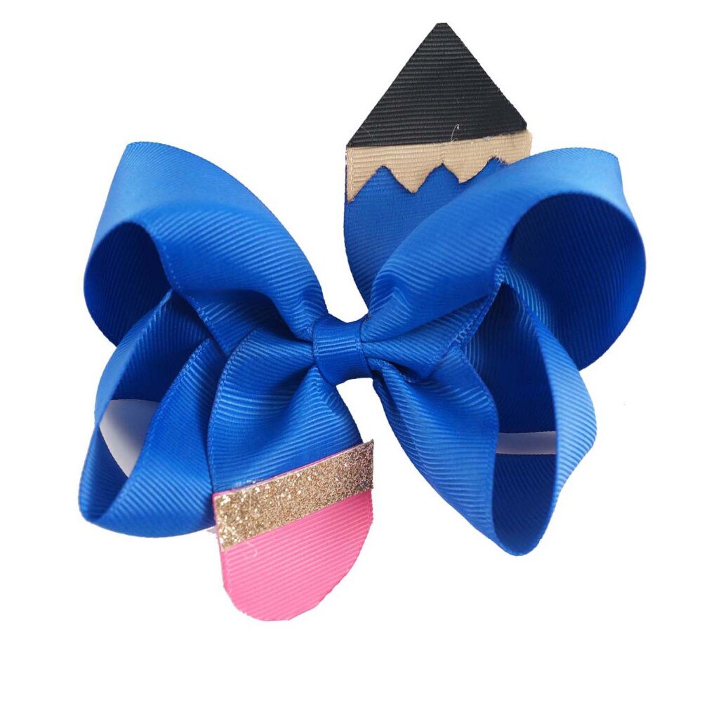 6 uds hecho a mano 4,5 "lápiz volver a la escuela moño para cabello con Clip para niñas Boutique lápiz horquilla accesorios de graduación preescolar: Azul