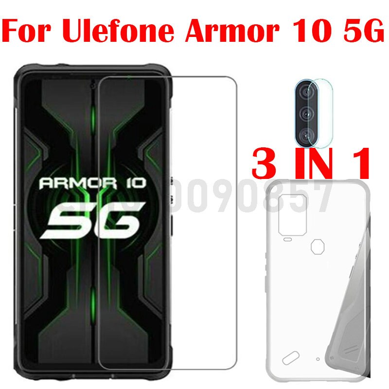 3-en-1 caso + cámara de vidrio templado para Ulefone armadura 10 11 5G protector de pantalla de vidrio para Ulefone armadura 10 5G 2.5D de vidrio: .Armor 10 5G / 3 in 1 clear case