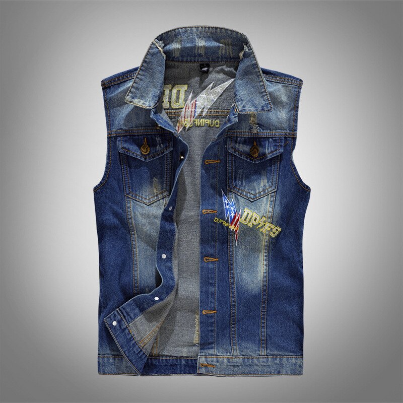 high-grade Denim Vest Men top coat jeans Spring Autumn Vintage 80s Classic Casual cowboy clothes