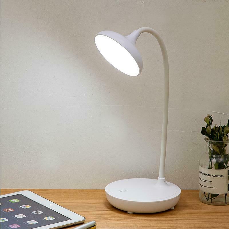 USB Rechargeable LED Desk Table Touch Lamp Adjustable intensity Reading Light: White