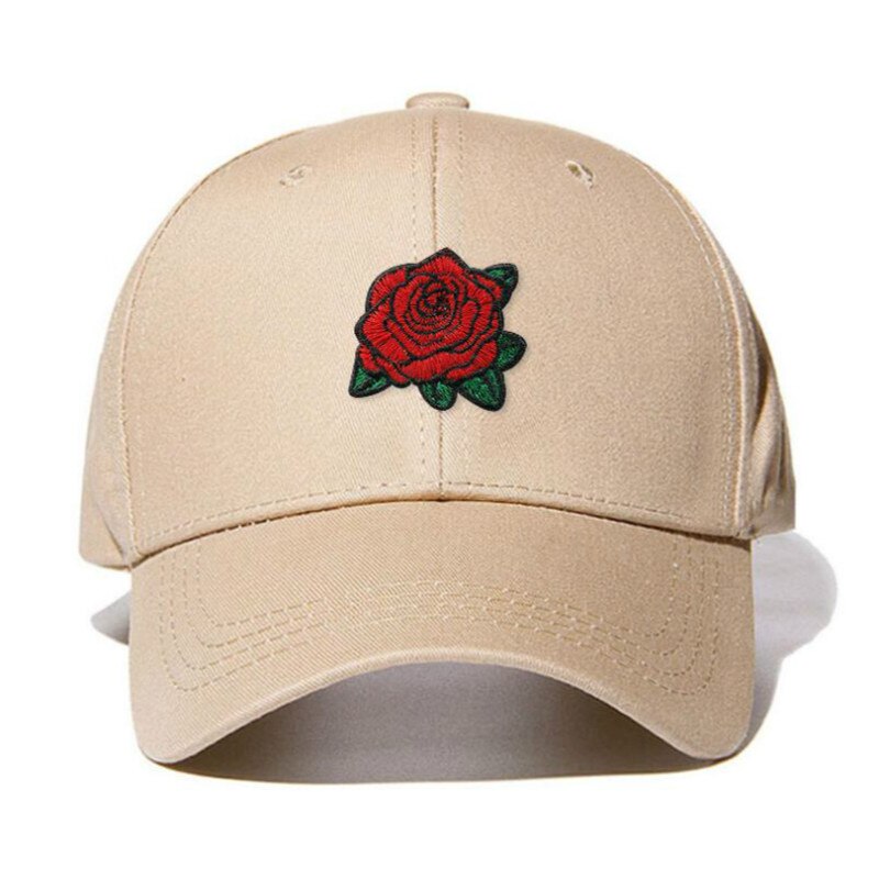 Rose baseball kasket hip hop kvinder bomuld broderi blomst snapback hat udendørs sport buet sommer hat kvindelig far hat: Khaki
