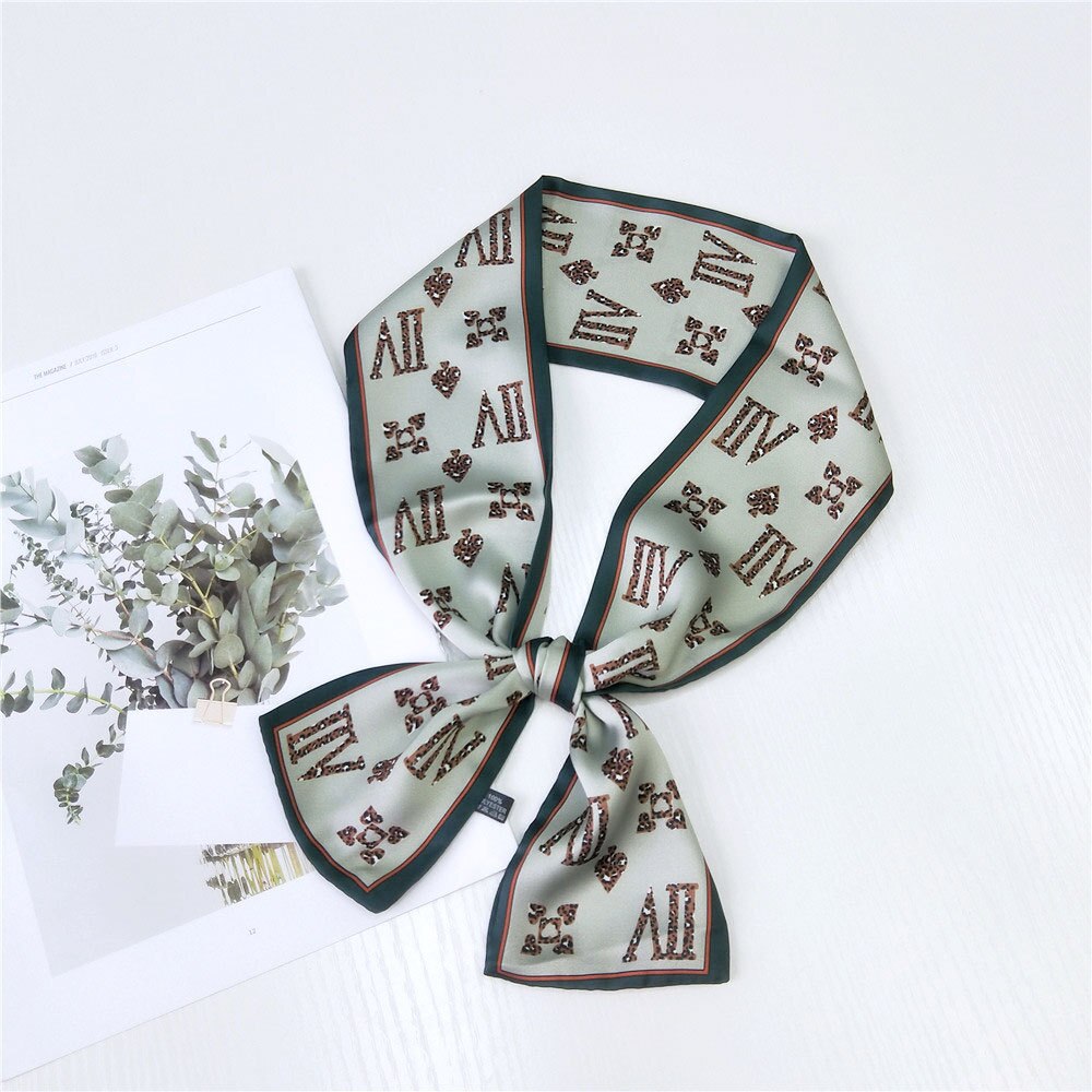 Kleine twill zijden haarsjaal voor dames print halsdoek lint sjaal lange smalle hoofddoek handvat tas sjaals voor dames: 12