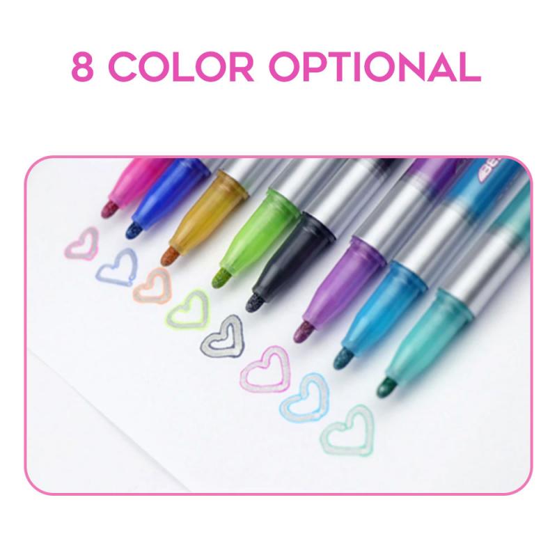 Bolígrafo de doble línea para escribir y dibujar tarjetas de de 8 colores, rotulador de doble línea para contorno, dos líneas para rotulador de dibujo artístico, bolígrafo de grafiti, marcador de lectura de Estudiante