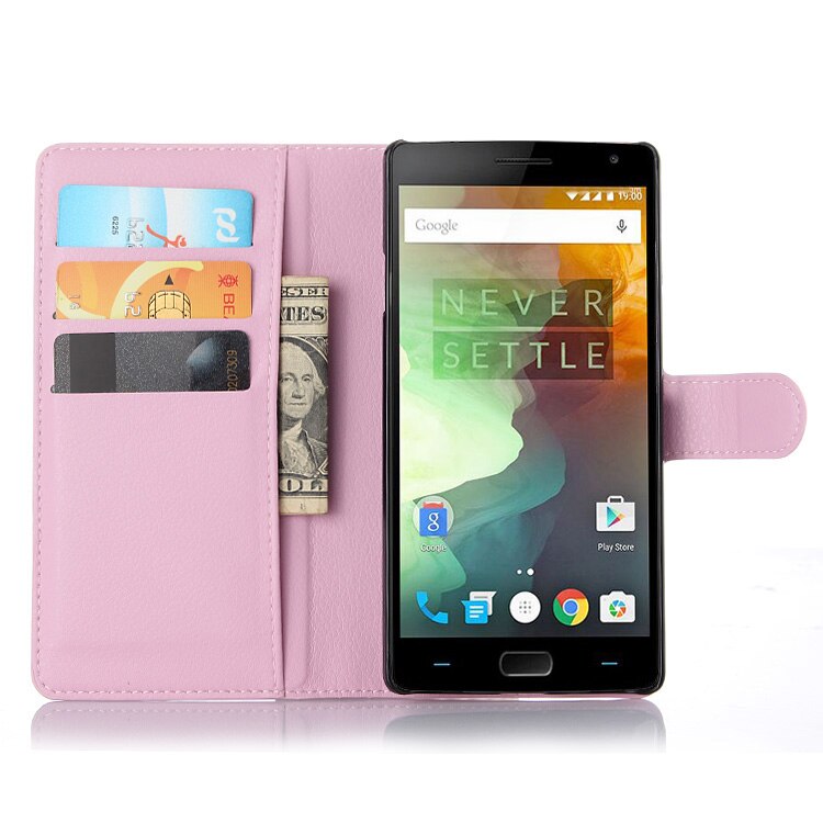 Voor Oneplus Twee 2 Portemonnee Kaart Stent Gevallen Lichee Patroon Flip Leather Case Bescherm Cover Black Case Voor Oneplus2: Roze