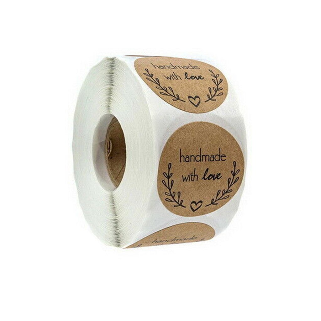 #H30 Handmade With Love Stickers Scrapbooking Hand Made Handmade Label Wedding Stickers Adhesive Sticker Kraft Round Labels