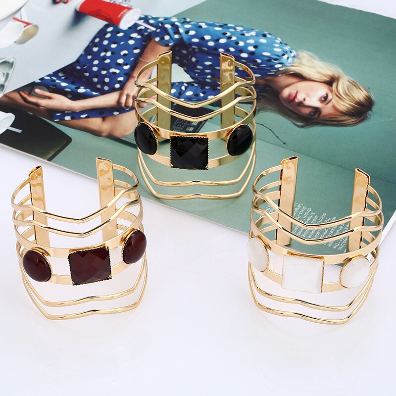 LZHLQ Geometric Multilayer Wire Bangle Trendy Maxi Opened Resin Cuff Bracelet For Women Brand Jewelry Accessories