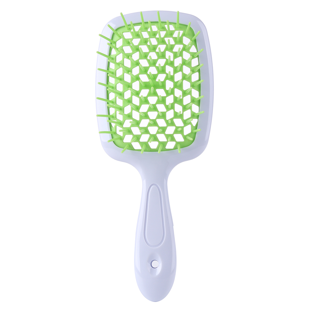 Cepillo de pelo enredado para niña, peines de pelo de dientes anchos, placa grande, masaje del cuero cabelludo, ahuecamiento, herramienta transparente para salón en casa: White Green