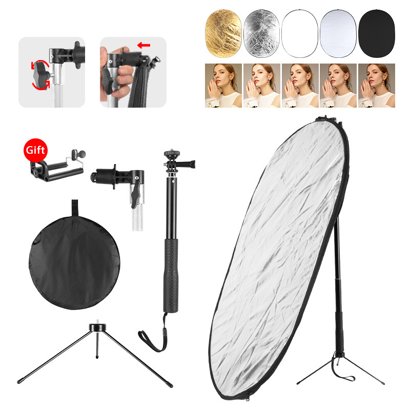 Reflector 5 en 1 con trípode, difusor de luz multidisco plegable, 60x90cm, para fotografía y estudio de iluminación