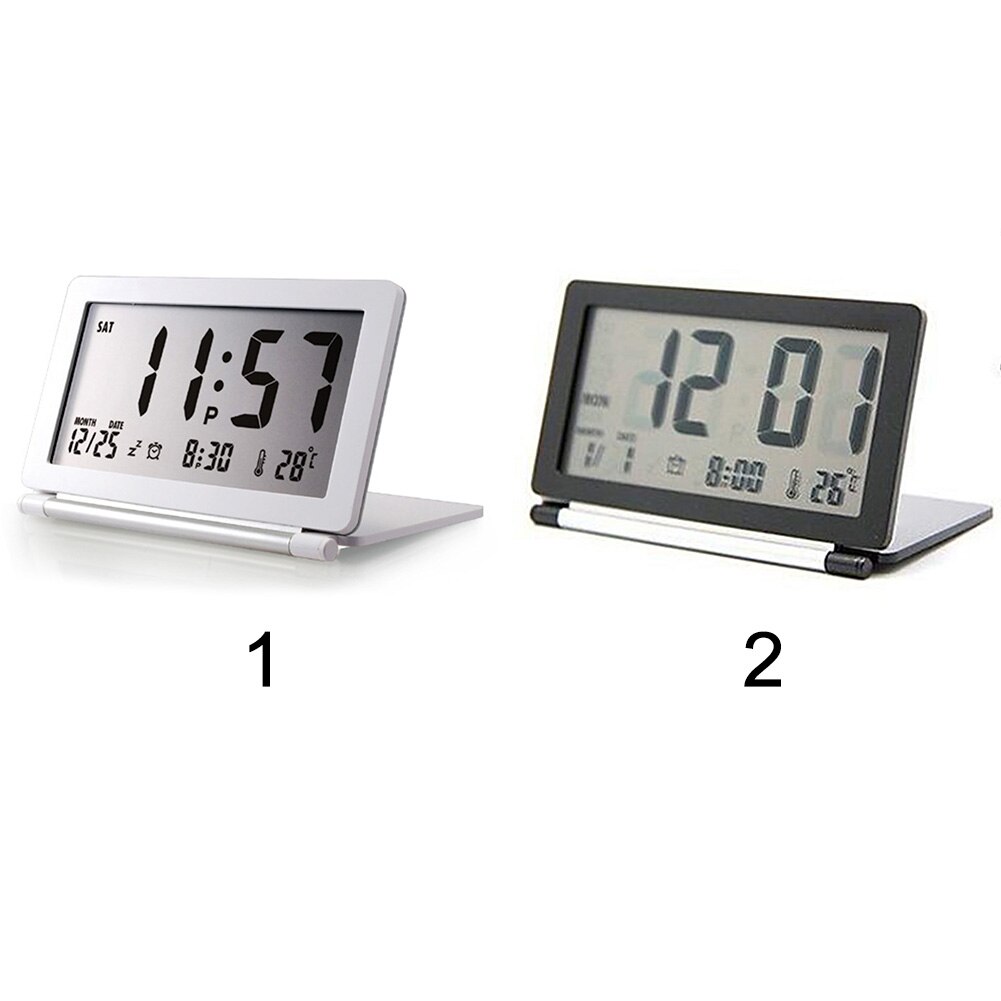 Home Folding Temperature Flip Travel Mini Desk Electronic LCD Display Calendar Alarm Clock Digital Office Silent