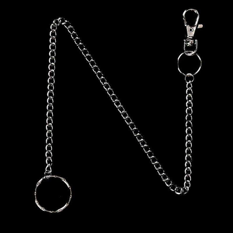 1Pcs 38Cm Rock Punk Broek Hipster Broek Jean Sleutelhanger Metalen Portemonnee Riem Keten Zilveren Ring Clip Sleutelhanger Mannen 'S Hiphop Sieraden