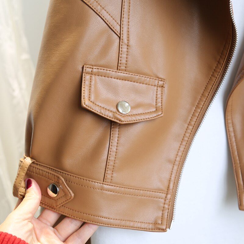FTLZZ-Chaqueta corta de cuero sintético para mujer, ropa informal suelta para Moto, prendas de vestir de piel sintética suave, primavera y otoño