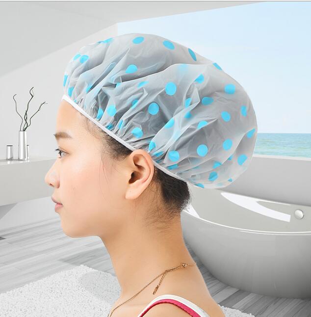 2pcs Shower Caps Bathroom Hair Protect Women Dot Head Cover Adults Waterproof Bathing Cap
