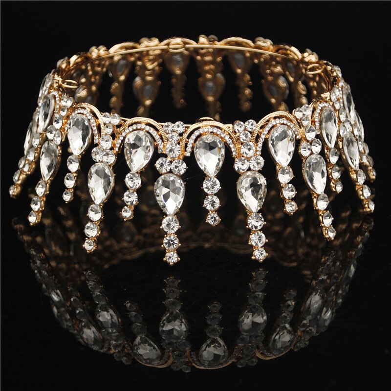 Wedding Tiara Crown - Round Rhinestone Bridal Headpiece - Gold & Silver Plated Zinc Alloy: Gold White