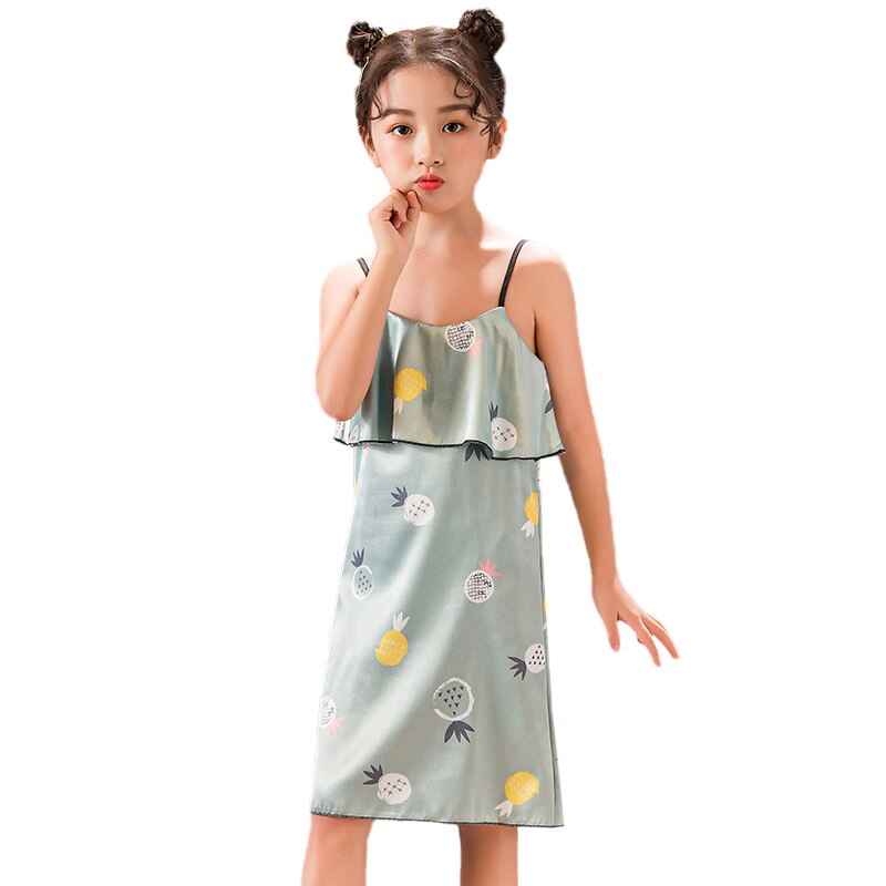 Été enfants enfant fille chemises de nuit dessin animé pyjama imprimé robes enfants sans manches décontracté és chemise de nuit robe de: D / 12T