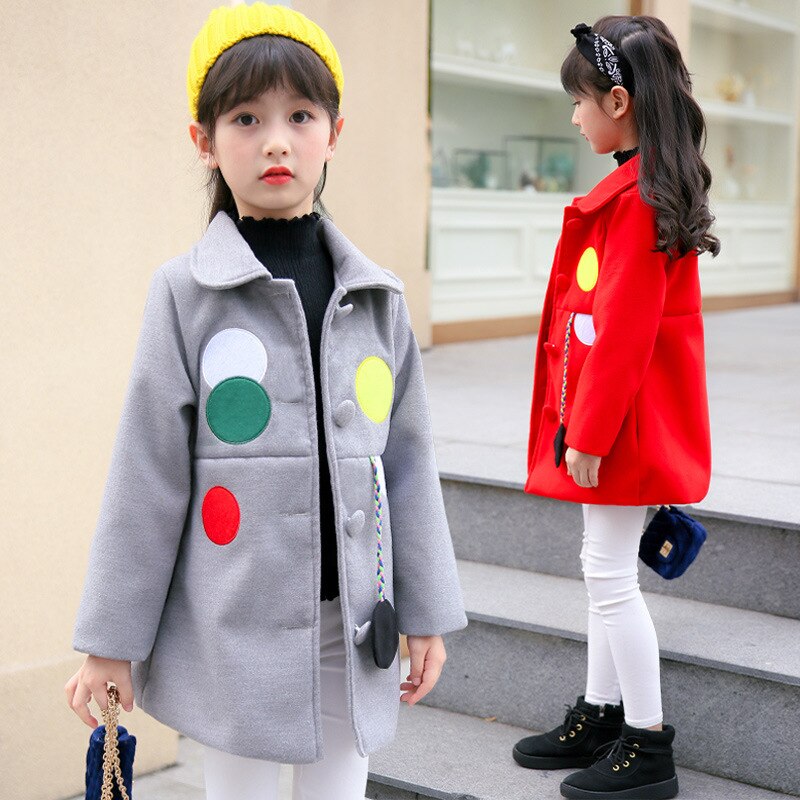 Mädchen Wollmantel - Geometrisches aufbringen - Langarm - Umlegekragen - Herbst/Winter Kinderkleidung