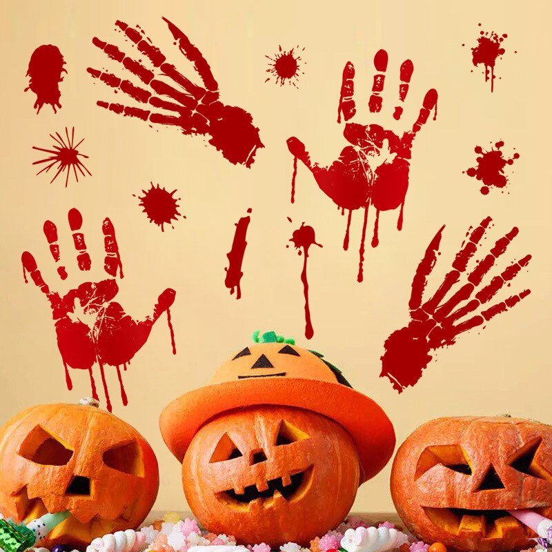 Halloween blood handprint Wall Sticker festival Home Decor Decals Wallpaper Window glass decoration Halloween sticker