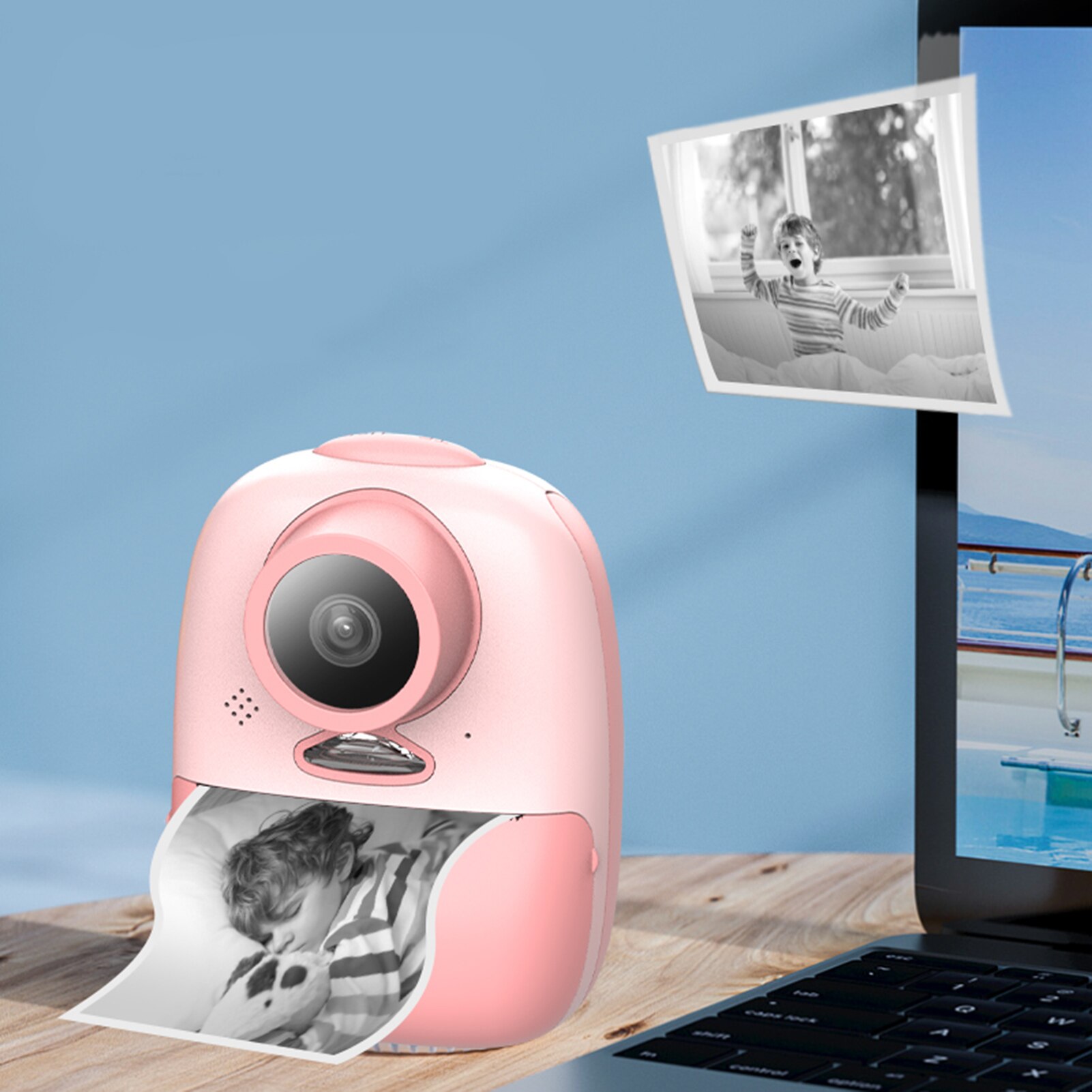 D10 Instant Camera Photo Printer 1080P HD Mini Digital Camera for Kids with LED Fill-in Light Print Paper Cartoon Stickers