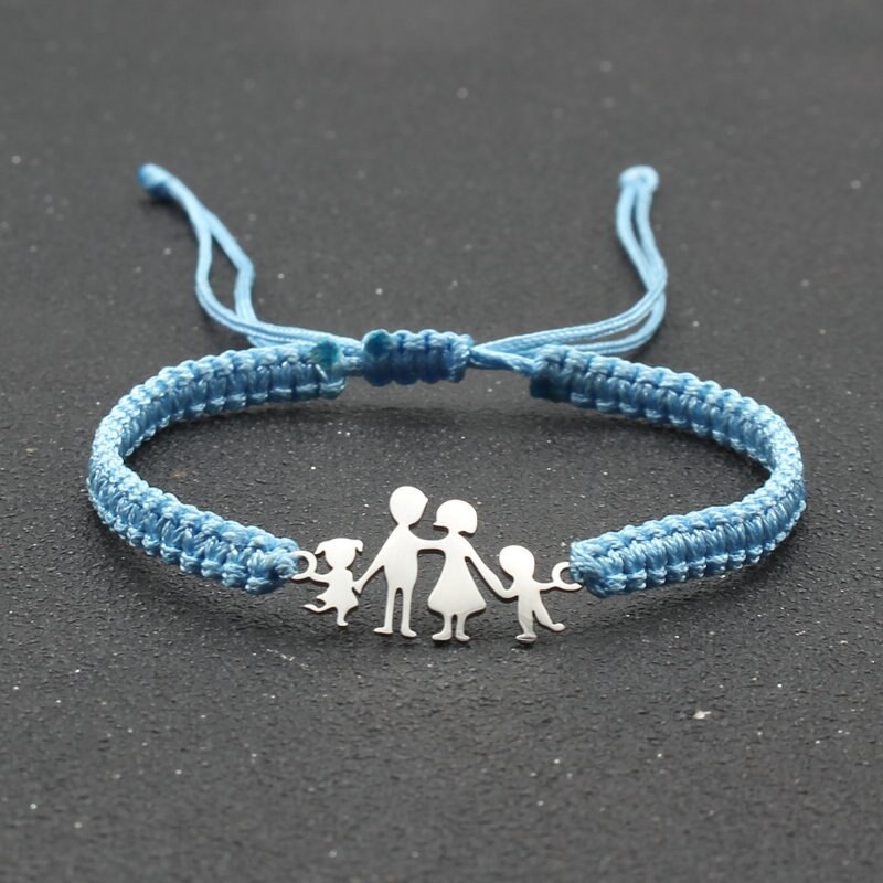 Lucky czerwony sznurek bransoletki dla rodziny tata mama córka syn pleciony ze stali nierdzewnej regulowany urok bransoletka kobiety mężczyźni biżuteria: Sky blue