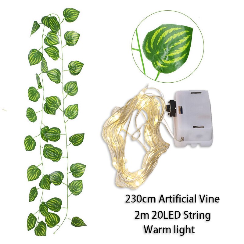 Led ljusslingor murgröna hem bröllop rum dekor konstgjord murgröna blad krans växter diy creeper vine juldekorationer 2022: Vattenmelon blad