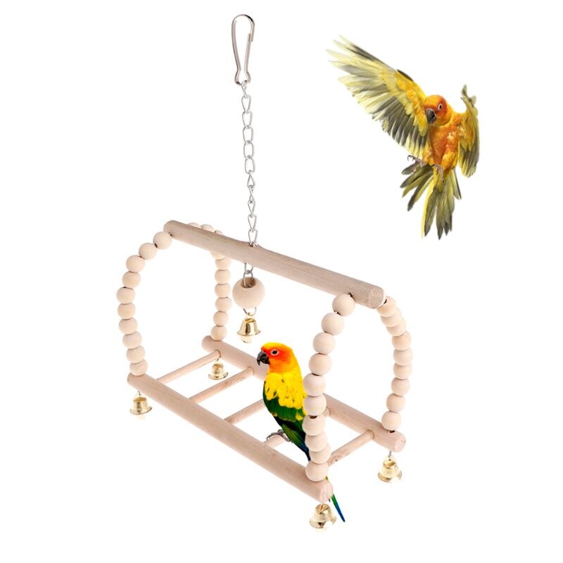 Huisdier Swing Bridge Natuurlijke Hout Papegaai Vogel Parkiet Opknoping Kooi Kralen Bel Grappige Klim Ladder Hanger Levert Balans Training
