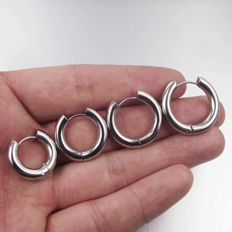 SaYao 2 Pieces 4mm thickness Stainless Steel Earring Cute Big Crude Circle Earring Hoop Earrings Huggie Jewelry Men Women