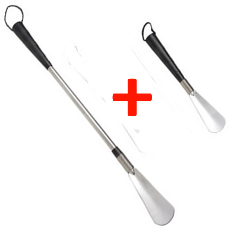 1+1 Long and Short Stainless Steel Shoe Horn Spring Flexible Shoe Spoon Silver Alloy Stick Shoe Horn For Men Woman The elderly