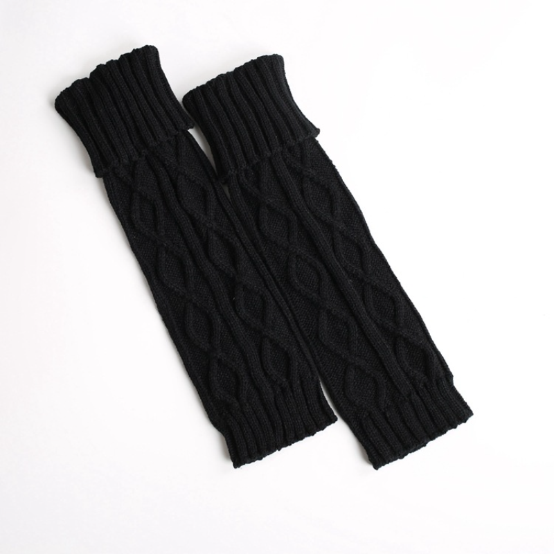 Vinterstrikket ull varme leggings vintage lingge ensfarget termisk varme lange sokker furry benvarmere kvinner: Svart