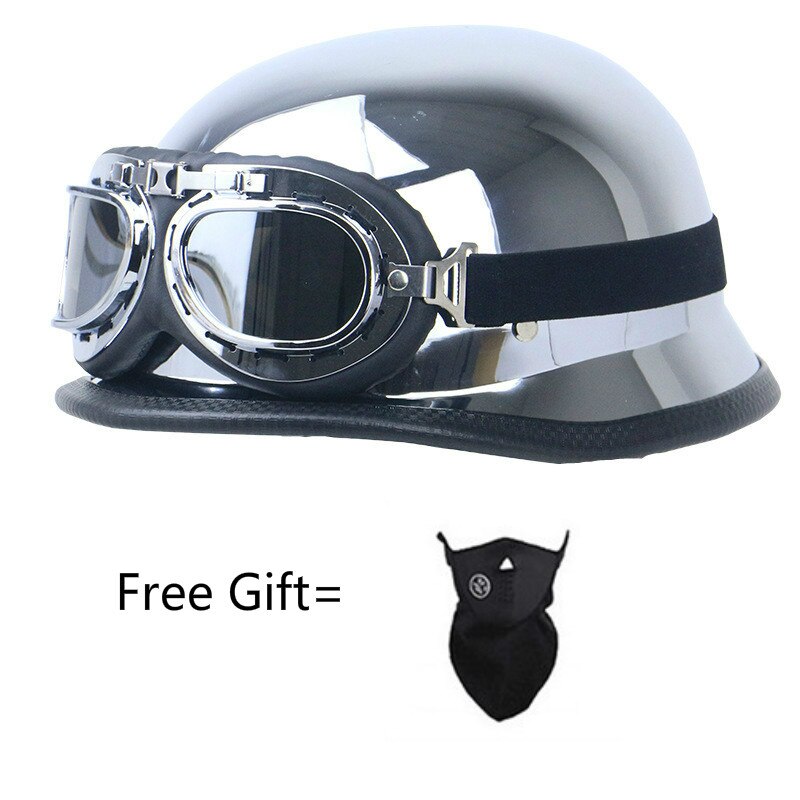 Motorrad Helm Einzigartige 4 Arten M/L/XL Deutsch Stil Halbe Gesicht Helm Deutsch Leder Vintage Motorrad Helm: silver / L