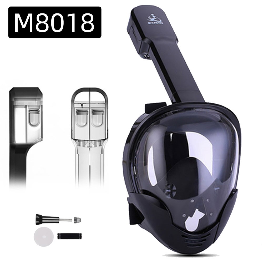 Máscara de buceo de cara completa, gafas antiniebla Scuba, máscara de natación de Snorkel de vista panorámica subacuática para adultos con soporte para cámara: M8018 Black L XL