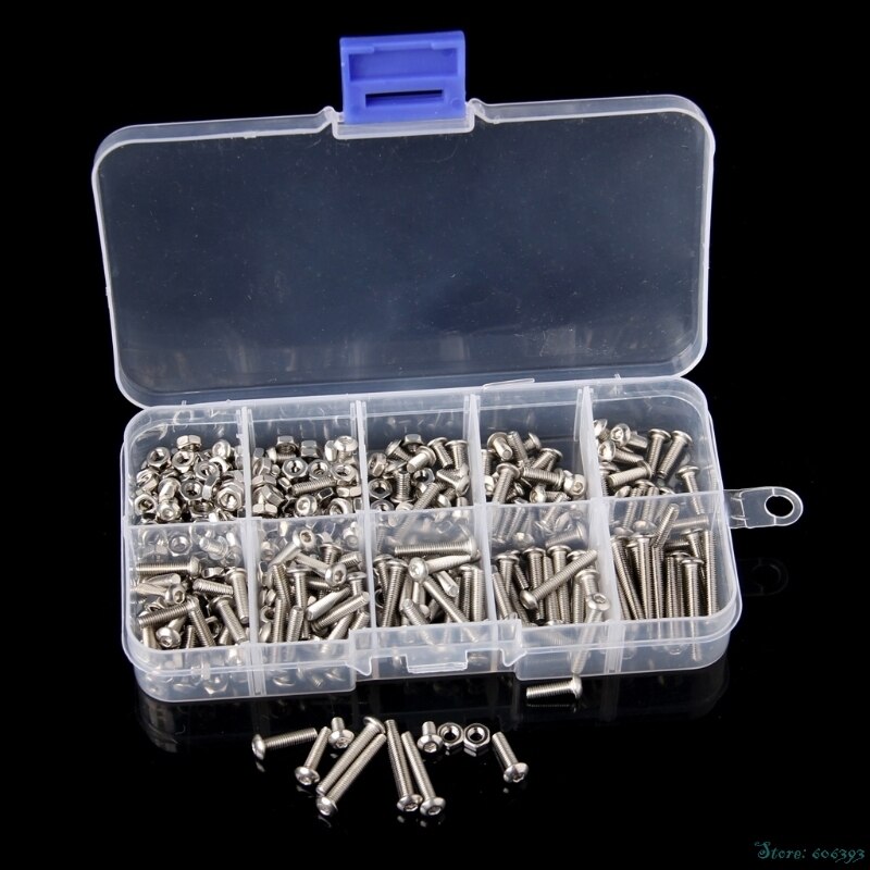 340Pcs/Set M3 3mm Stainless Steel Button Head Allen Bolts Screws Nuts Assortment Kit