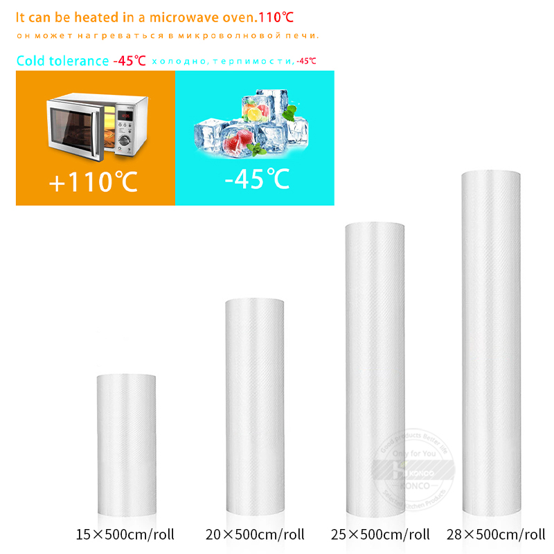 Bolsa selladora al vacío para cocina, bolsas de almacenamiento de bolsas al vacío para alimentos de 12/15/20/25/28cm x 500cm, bolsa transparente para envasado de alimentos, mantenimiento fresco