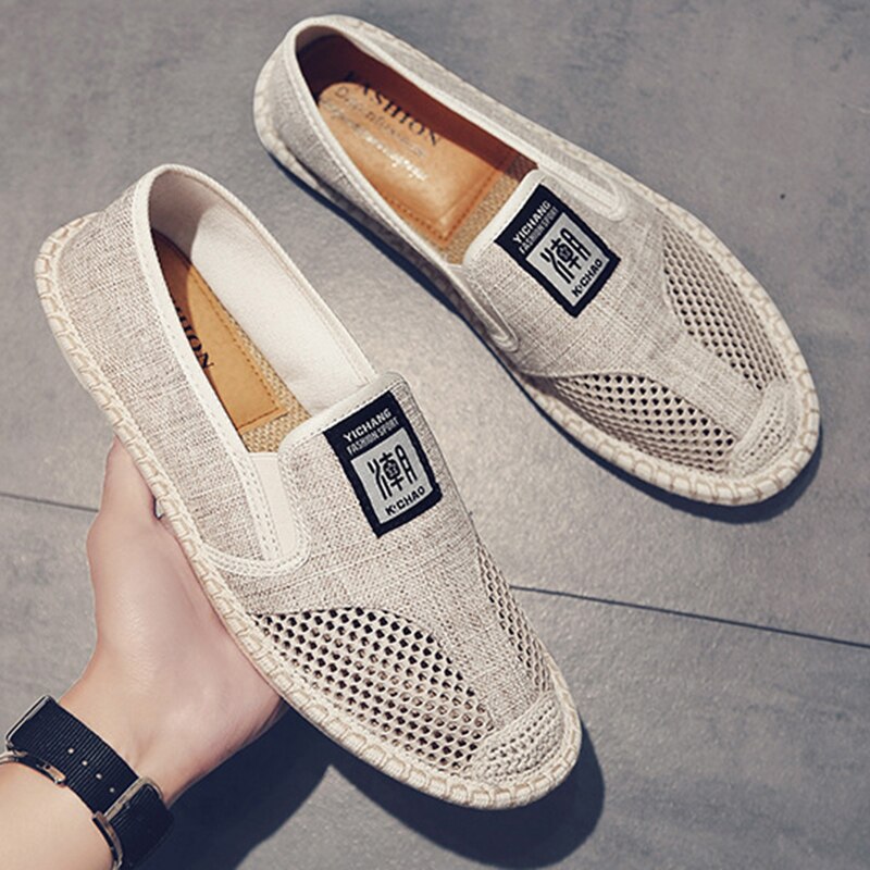 été lin toile chaussures homme respirant Cool Mesh plat chaussures décontractées pour hommes respirant Slip-on pêcheur conduite chaussures jkm