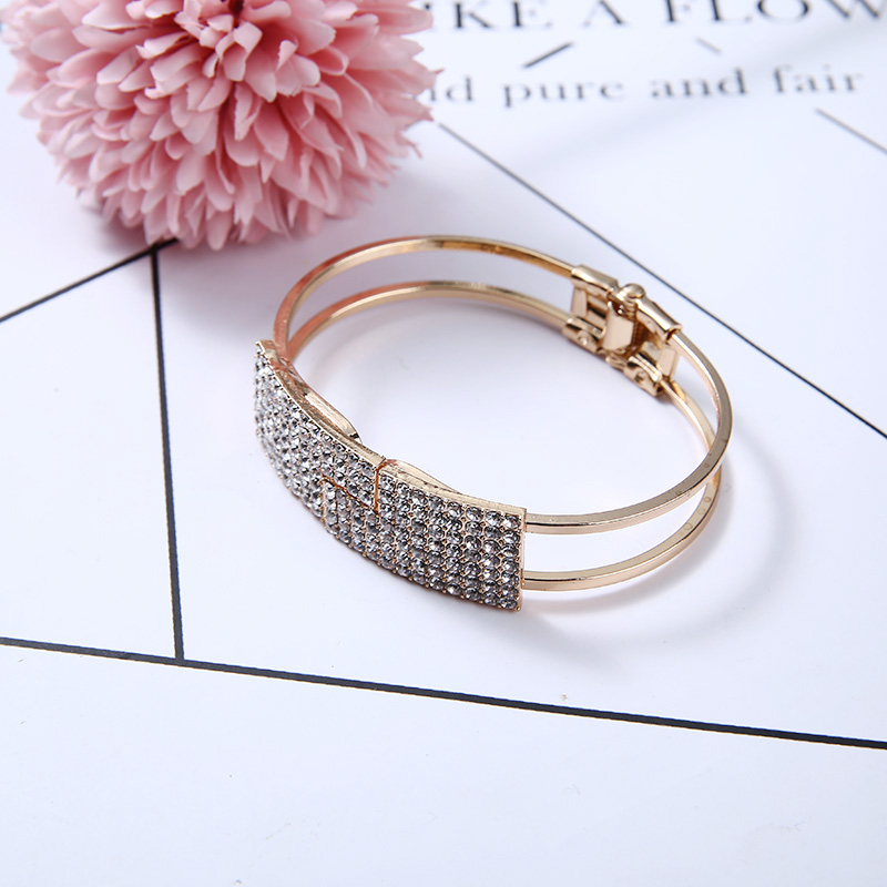 Vrouwen Mode Twee Rij Strass Armband Manchet Starry Brede Armband Bruids Sieraden Goud Kleur Metal Bangle Accessoires