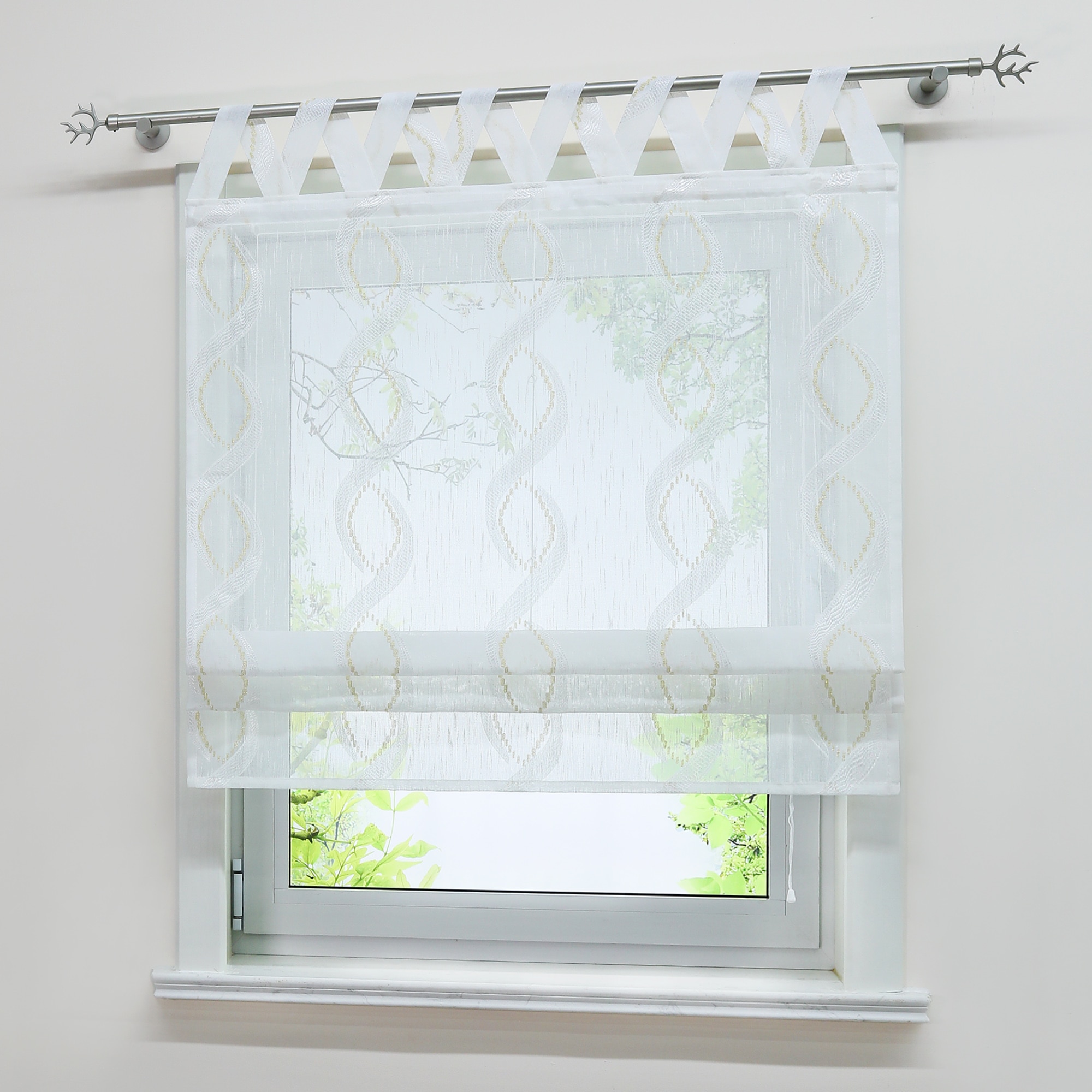 Cortina romana de tul para cocina, decoración para sala de estar, ventana transparente, Panel de proyección de gasa, en espiral dorado