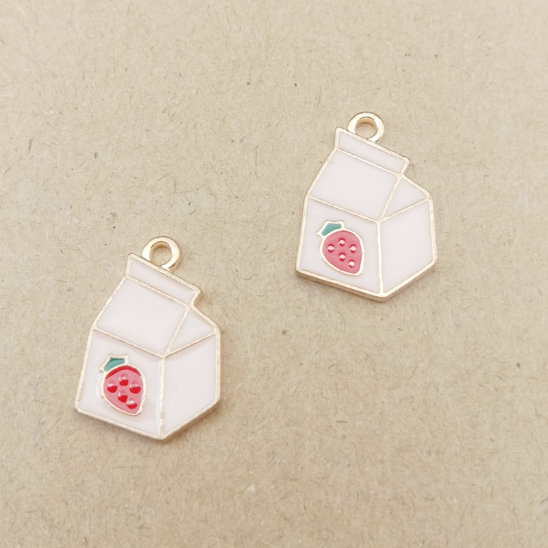 10 Pcs 13X20 Mm Aardbei Doos Emaille Bedels Voor Sieraden Maken Oorbel Hanger Ketting En Armband Charm