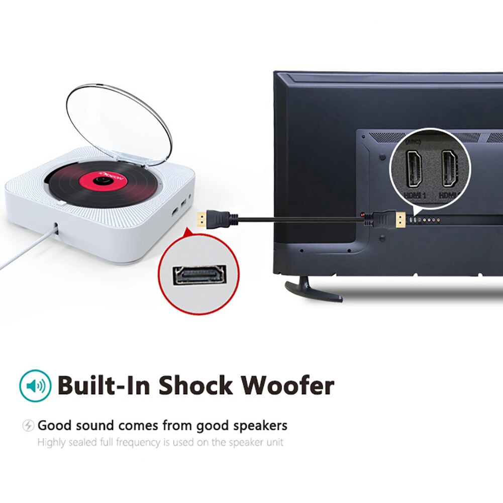 Bluetooth Wall-mounted CD Player Stereo Audio Early Learning Speaker Wireless Remote Control CD/DVD Mp3 FM Radio HiFi Speaker