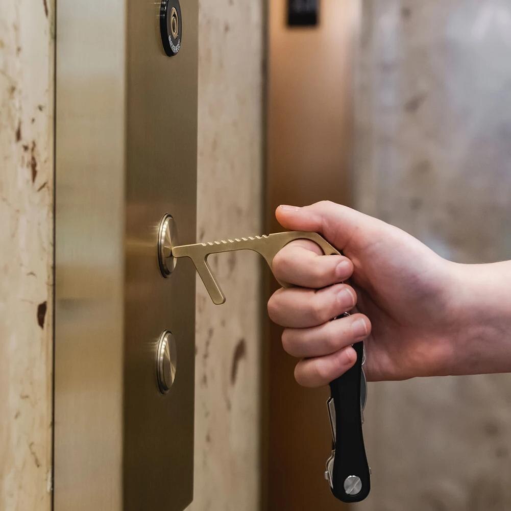 Ouvre-porte de sécurité, outil sans contact pour bouton d'ascenseur 3 pièces, clé en laiton, Protection de sécurité et Isolation antibactérienne, sans contact