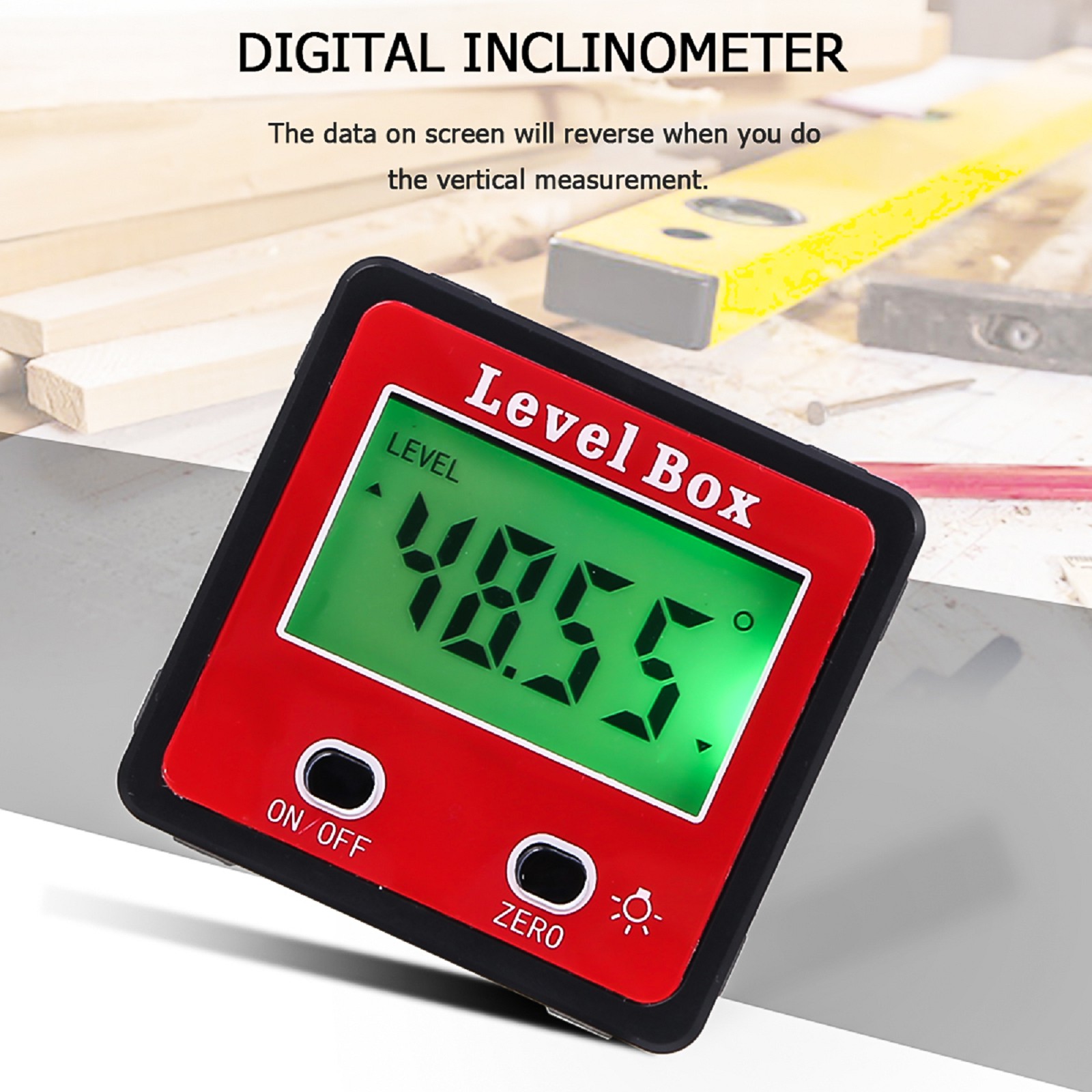 2-Key Digital Inclinometer Level Box Protractor Angle Finder Gauge Meter Measuring Sloping Roof Angles